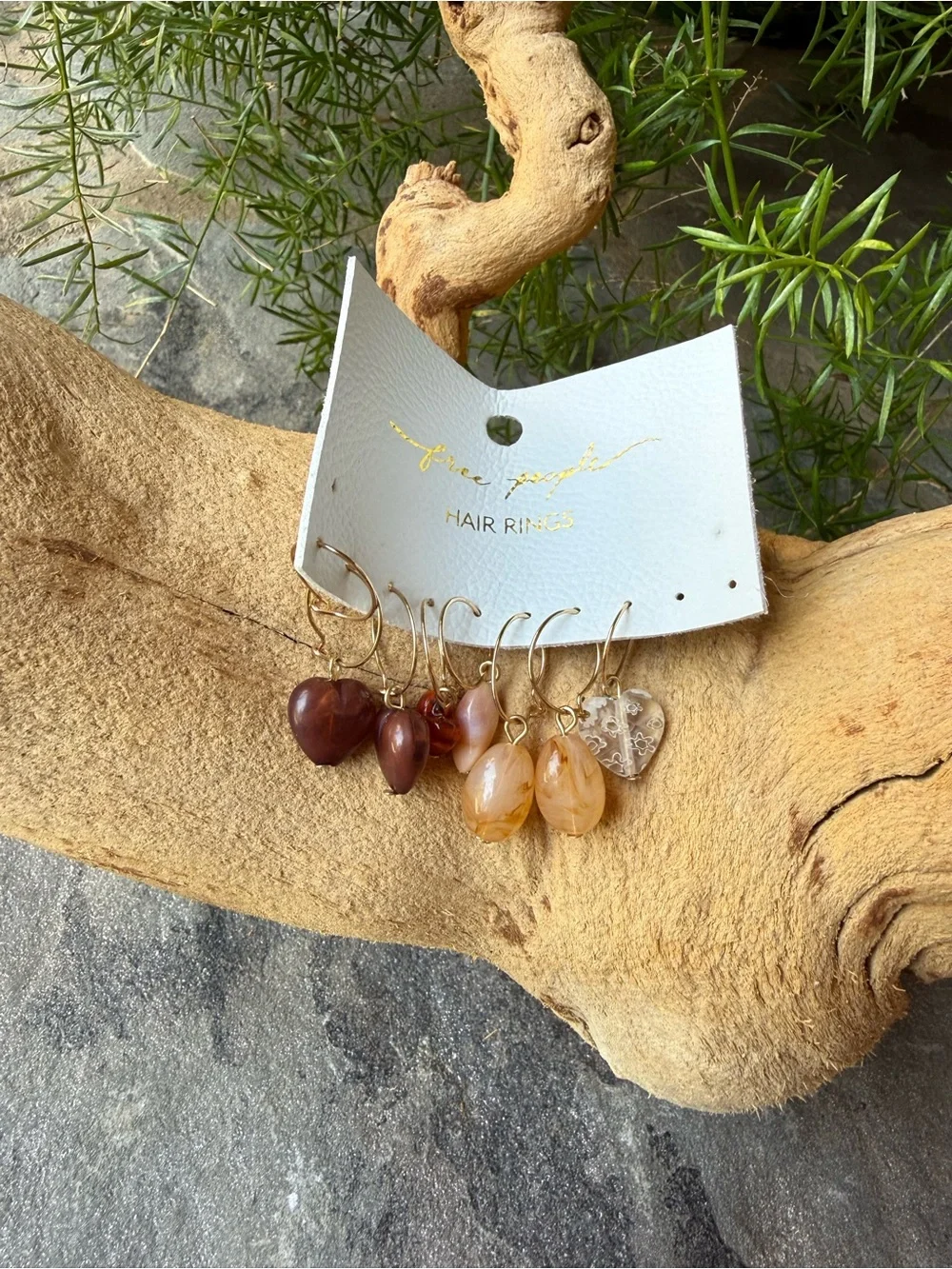 New🌟Free People Gold-Tone Mixed Stone Hair Rings — Amber, Brown, Cream, Clear
